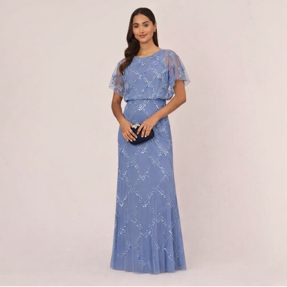 Adrianna Papell Dresses & Skirts - Adrianna Papell Beaded Blouson French Blue Gown NWT SZ 14W MOB Formal Dress GALA